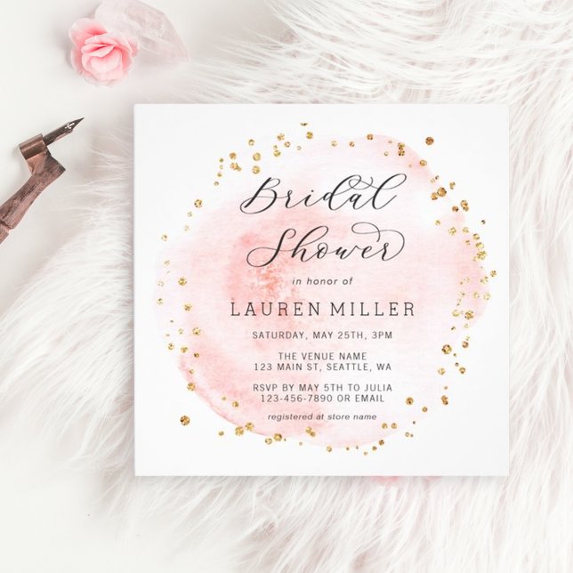 Invitación Boda de Brillo Rosa Dorado Cuadrado de Bridal Show (Subido por el creador)