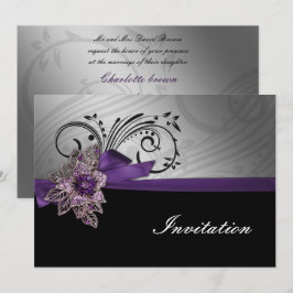 Invitación Boda de broche vintage de la cinta Purple FAUX
