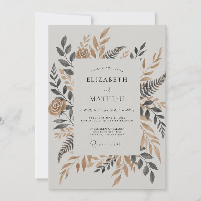 Invitación Boda de Bronce con Follaje Ornate (Anverso)