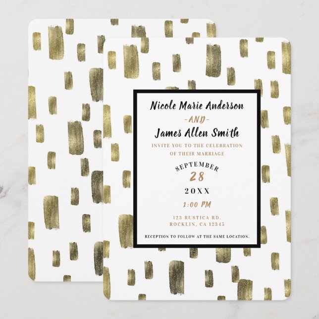 Invitación Boda de bronce de cobre de pincel de pintura moder (Anverso / Reverso)