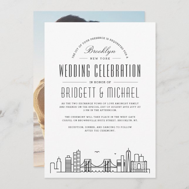 Invitación Boda de Brooklyn | Esquina moderna de Deco (Anverso / Reverso)