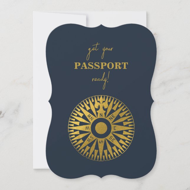 Invitación Boda de brújula de Passport de boda de destino (Anverso)