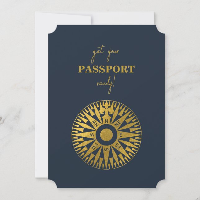 Invitación Boda de brújula de Passport de boda de destino (Anverso)