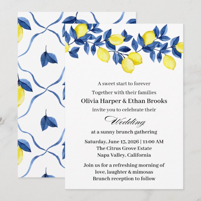 Invitación Boda de Brunch de Limón de Verano (Anverso / Reverso)