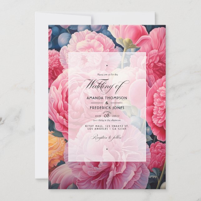 Invitación Boda de Bubblegum Pink, Cotton Candy y Fresa (Anverso)