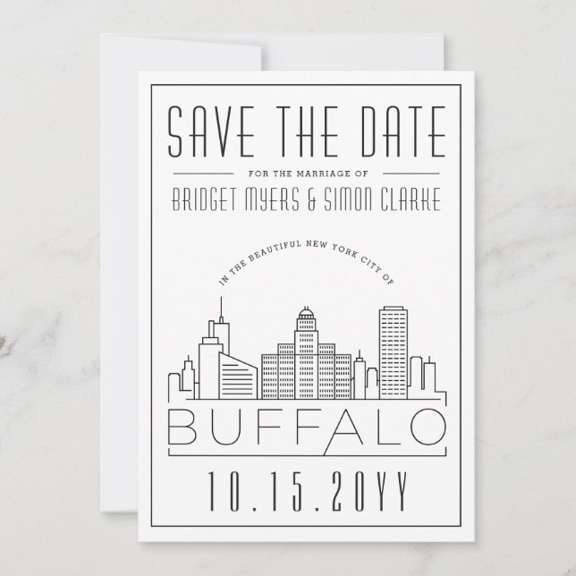 Invitación Boda de búfalo | Estilizado Skyline Guardar la fec (Anverso)
