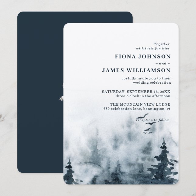 Invitación Boda de búho forestal acuarela (Anverso / Reverso)