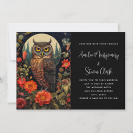 Invitación Boda de búho por la noche con luna llena