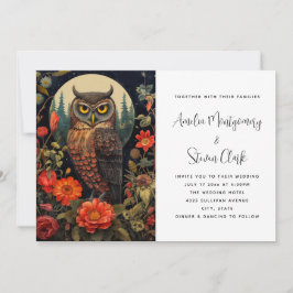 Invitación Boda de búho por la noche con luna llena