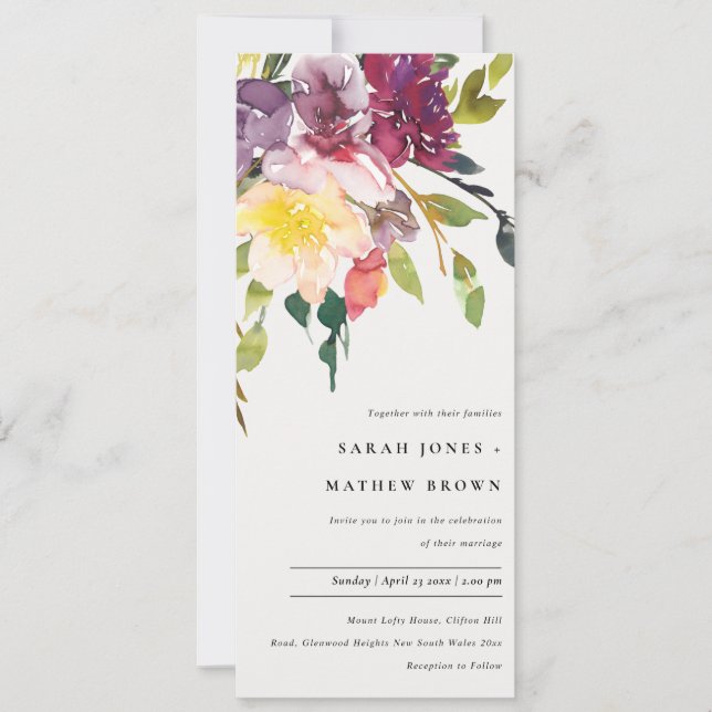 INVITACIÓN BODA DE BUNCH FLORAL BURGUNDY RUBOR DE AMARILLO BR (Anverso)