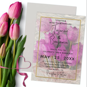 Invitación Boda de buquet de tulipanes rosados de color de ag