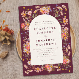 Invitación Boda de Burgundy Boho Fall Wildflower