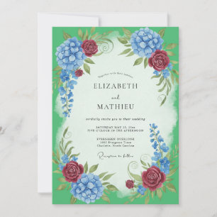 Invitación Boda de Burgundy Cornflower Hydrangea Sage