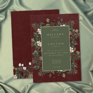 Invitación Boda de Burgundy Elegante de Bayas y Pino de Invie
