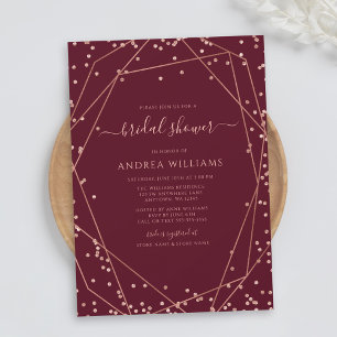 Invitación Boda de Burgundy Rose Gold Glitter Geométrico