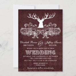 Invitación Boda de Burgundy Rustic Antler Deer Woodland