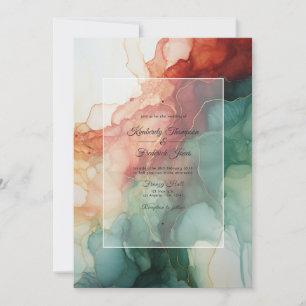 Invitación Boda de Burgundy, Verde Bosque y Tinta Carbón