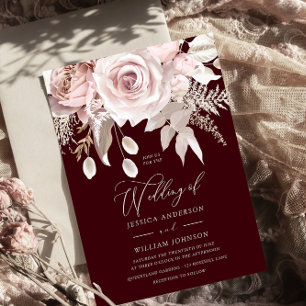 Invitación Boda de Burgundy y Blush Diseñador Rosa Polvorient