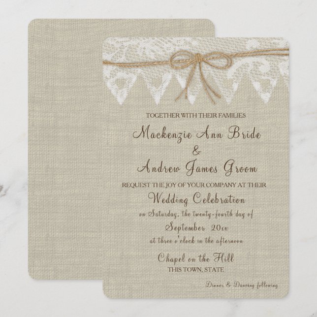 Invitación Boda de Burlap (Anverso / Reverso)