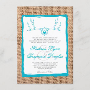 Invitación Boda de Burlap Verde azulada de renos rusos invita