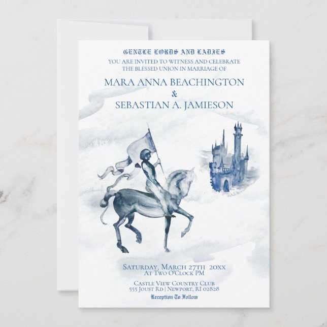 Invitación *Boda de Caballero de Castillo Medieval en Caballo (Anverso)