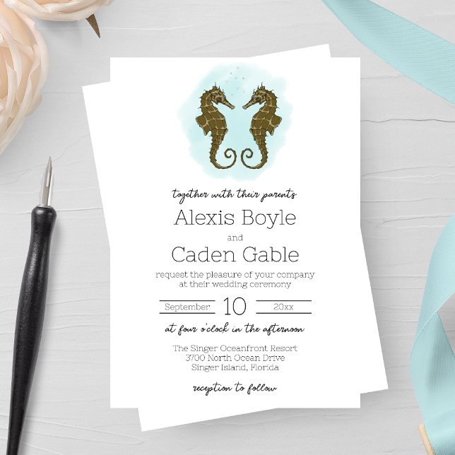 Invitación Boda de caballitos de mar de color agua (Subido por el creador)