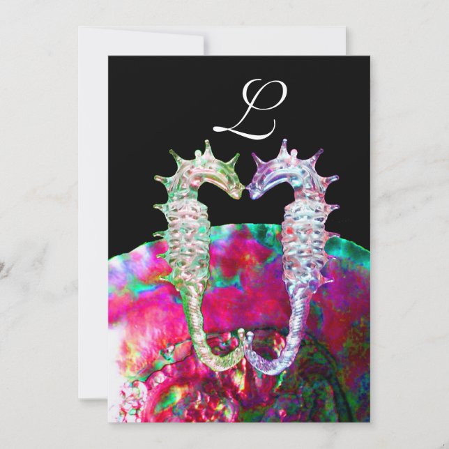 Invitación BODA DE CABALLITOS DE MAR EN LA PLAYA MONOGRAMA, r (Anverso)