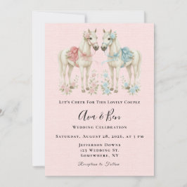 Invitación Boda de Caballos de Flores Pastel Rosa y Azul