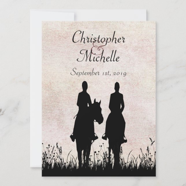 Invitación Boda de caballos de la pareja Silhouette Horseback (Anverso)