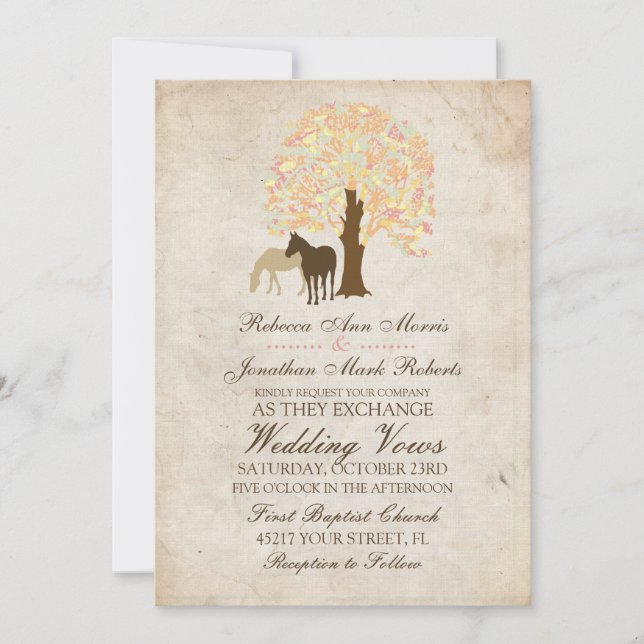 Invitación Boda de Caballos de Otoño Amarillo y Mint (Anverso)