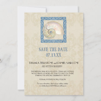 Invitación Boda de cabaña acuática griega Key Pattern Beach C