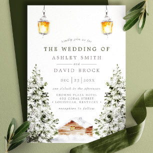 Invitación Boda de cabaña rústica de invierno pino nieve