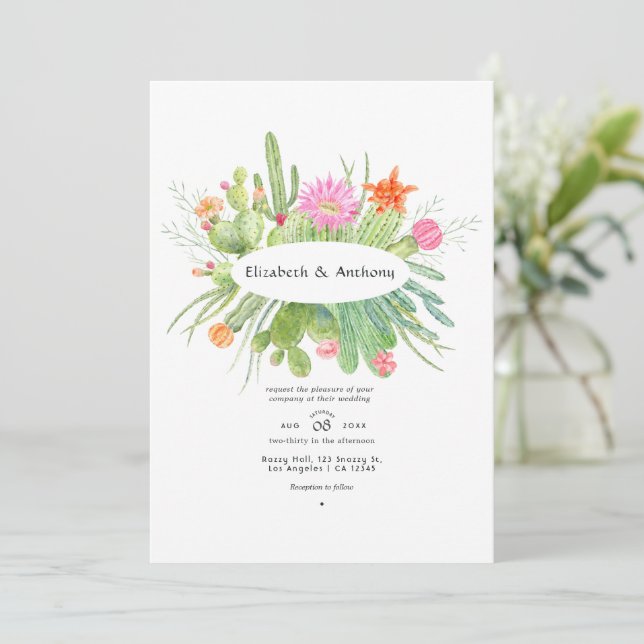 Invitación Boda de Cactus Acuarela (Anverso de pie)