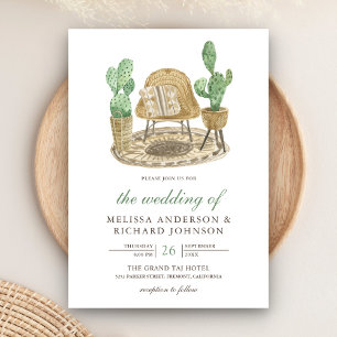 Invitación Boda de Cactus Boho con Acuarela Moderna