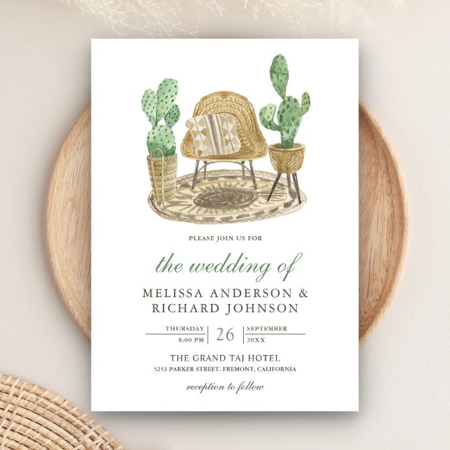Invitación Boda de Cactus Boho con Acuarela Moderna (Subido por el creador)