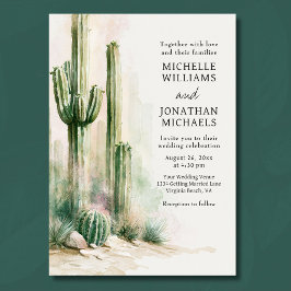 Invitación Boda de cactus de acuarela en el desierto del suro