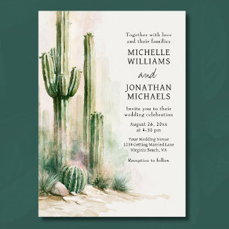 Invitación Boda de cactus de acuarela en el desierto del suro