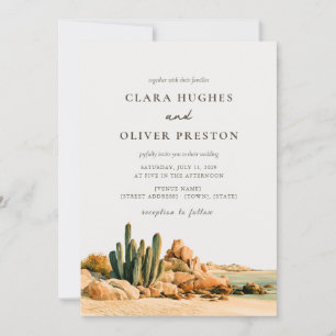 Invitación Boda de Cactus Dorado Boho en Playa del Desierto d
