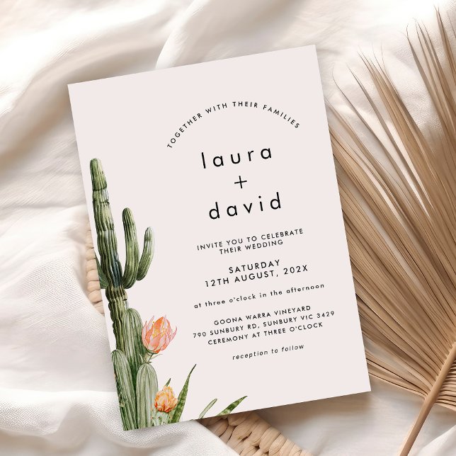 Invitación Boda de Cactus Floral Naranja moderno (Modern Cactus Wedding Invitation, Cactus Themed Wedding Invite, Modern, Floral Cactus Wedding Invite)