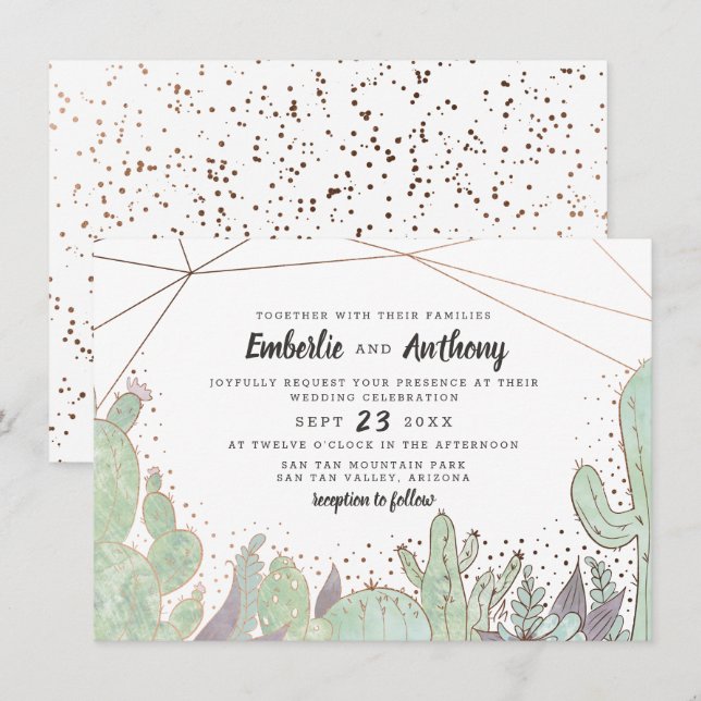 Invitación Boda de Cactus & Succulum Terarium Geométrico (Anverso / Reverso)