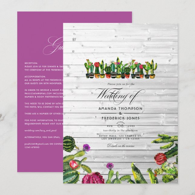 Invitación Boda de Cactus Suculentos Rústicos (Anverso / Reverso)