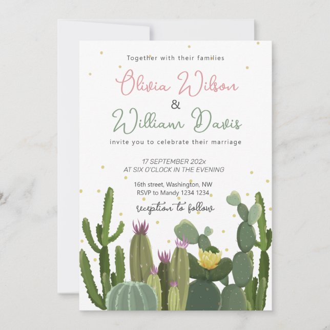 Invitación Boda de cactus y vegetación (Anverso)