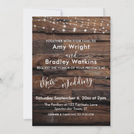 Invitación Boda de cadenas horizontales rusticas de madera y 