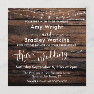 Invitación Boda de cadenas horizontales rusticas de madera y 