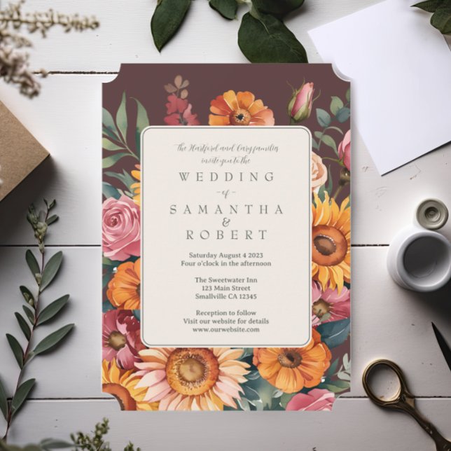 Invitación Boda de caída de borde floral auta en negrita (Subido por el creador)