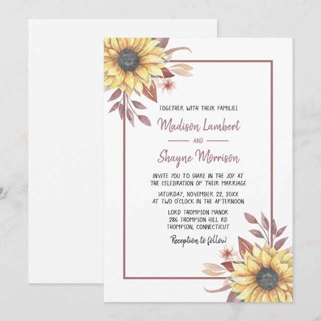 Invitación Boda de Caída de Flores Rústicas del País (Anverso / Reverso)