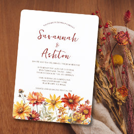 Invitación Boda de caída de la flor de roya Naranja quemada