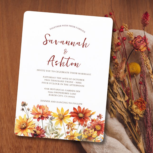 Invitación Boda de caída de la flor de roya Naranja quemada (Subido por el creador)
