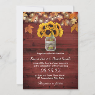 Invitación Boda de Caída de la Madera Roja del Girasol Rústic