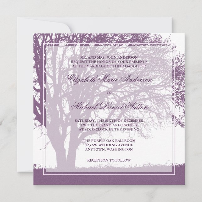 Invitación Boda de caída del árbol de roble púrpura (Anverso)